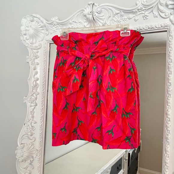 Farm Rio Red Chili Peppers Print Paperbag Dress Skirt - Picture 3 of 7